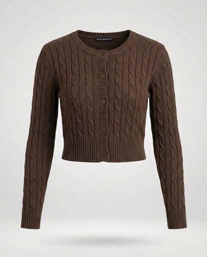 Damen Cardigan Zopfmuster Rundhals Kurz Figurbetonter
