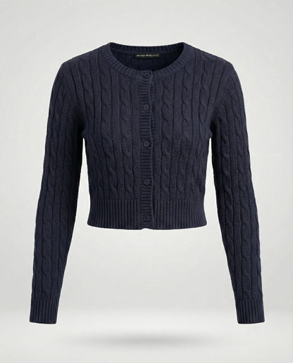 Damen Cardigan Zopfmuster Rundhals Kurz Figurbetonter