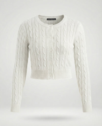Damen Cardigan Zopfmuster Rundhals Kurz Figurbetonter