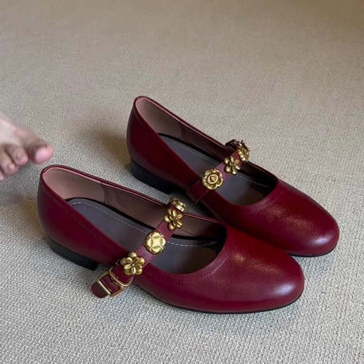 Damen Mary Jane Schuhe mit Blumendekor Komfortabsatz - Norvielle