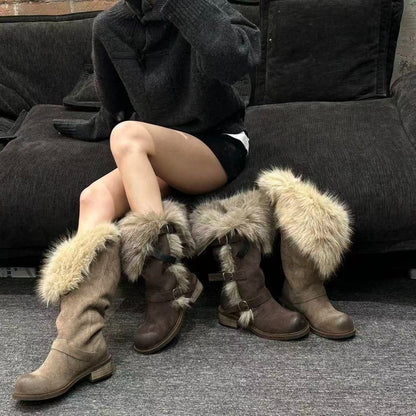 Damen Winterstiefel Kunstfell Warm Bequem