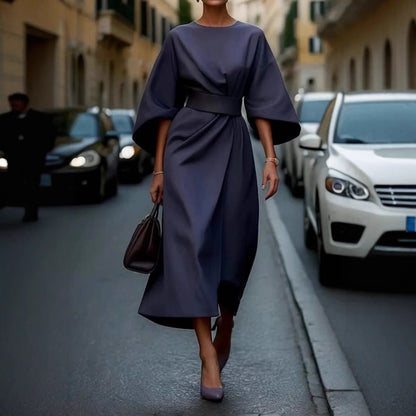 Damen Midikleid Puffärmel Elegant