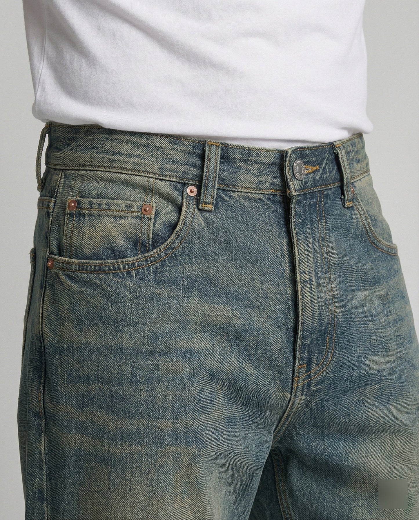 Herren Straight-Leg-Jeans Blau Gewaschenes Denim