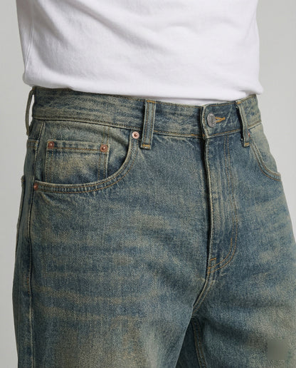 Herren Straight-Leg-Jeans Blau Gewaschenes Denim