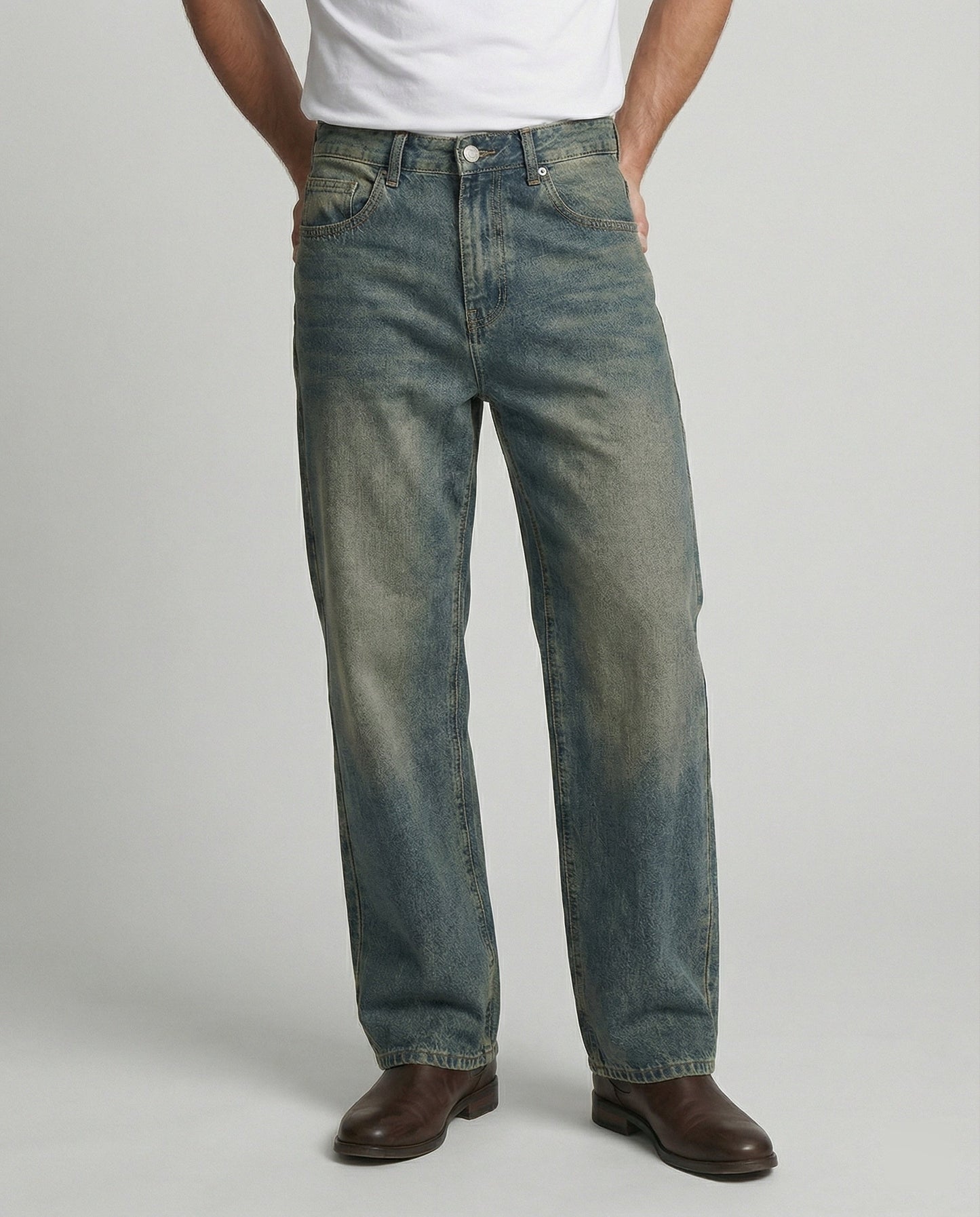 Herren Straight-Leg-Jeans Blau Gewaschenes Denim - Norvielle
