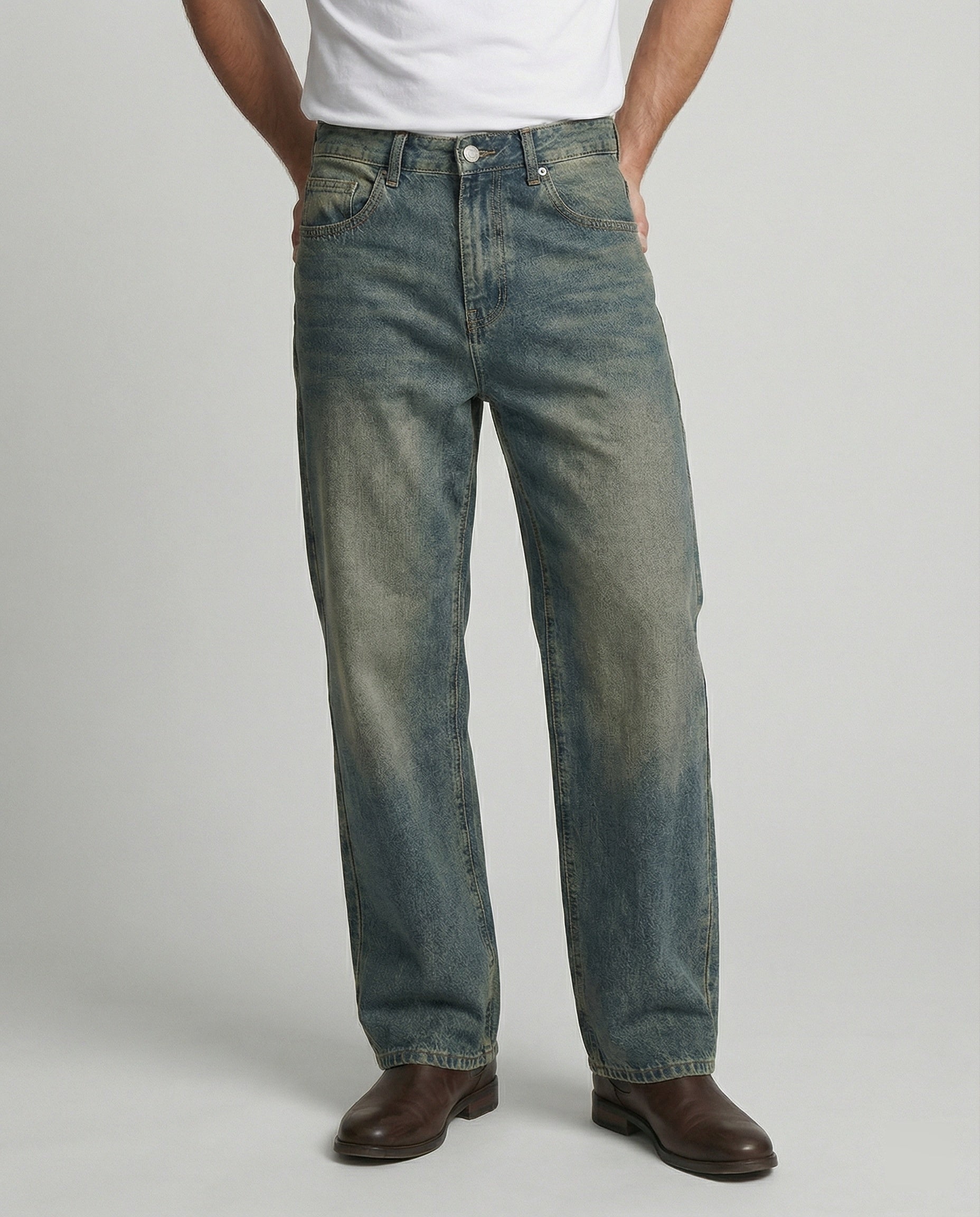 Herren Straight-Leg-Jeans Blau Gewaschenes Denim - Norvielle