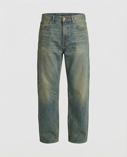 Herren Straight-Leg-Jeans Blau Gewaschenes Denim