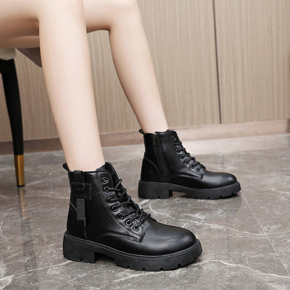 Damen Halbstiefel Schnürung Reißverschluss Robust
