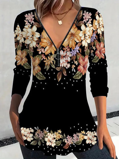 Damenbluse Floraldruck Modern Reißverschluss