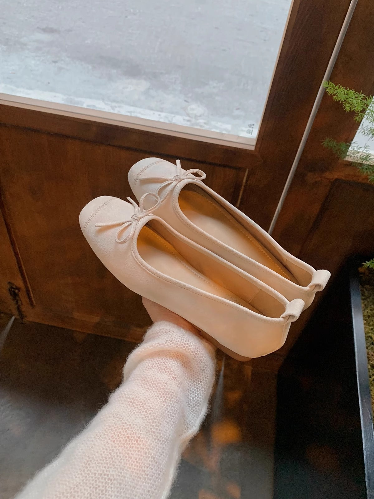Damen Ballettschuhe Wildleder Schleifen Modern