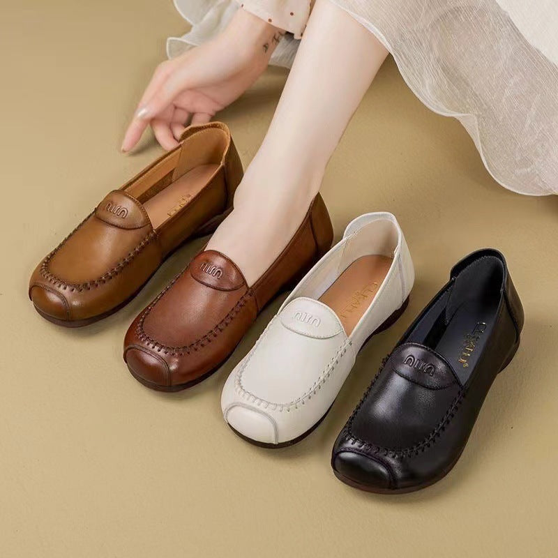 Damen Mokassins Leder Bequem Elegant Braun - Norvielle