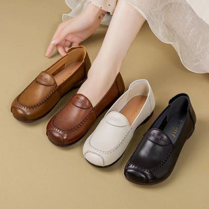 Damen Mokassins Leder Bequem Elegant Braun - Norvielle