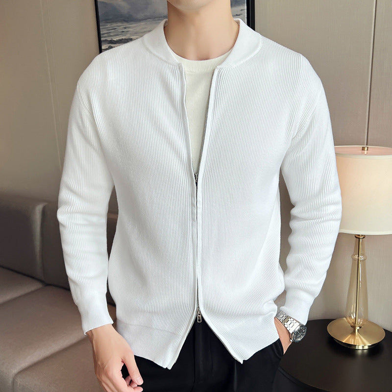Herren Strickjacke Rippstrick Stehkragen Reißverschluss