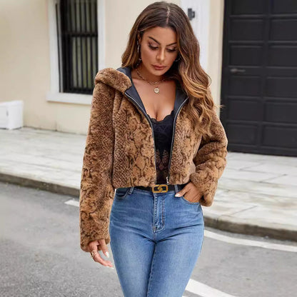 Damen Kunstfelljacke Mit Kontrastdetails