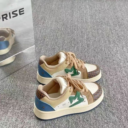 Damen Sneaker Kariert Atmungsaktives Obermaterial Sportlich