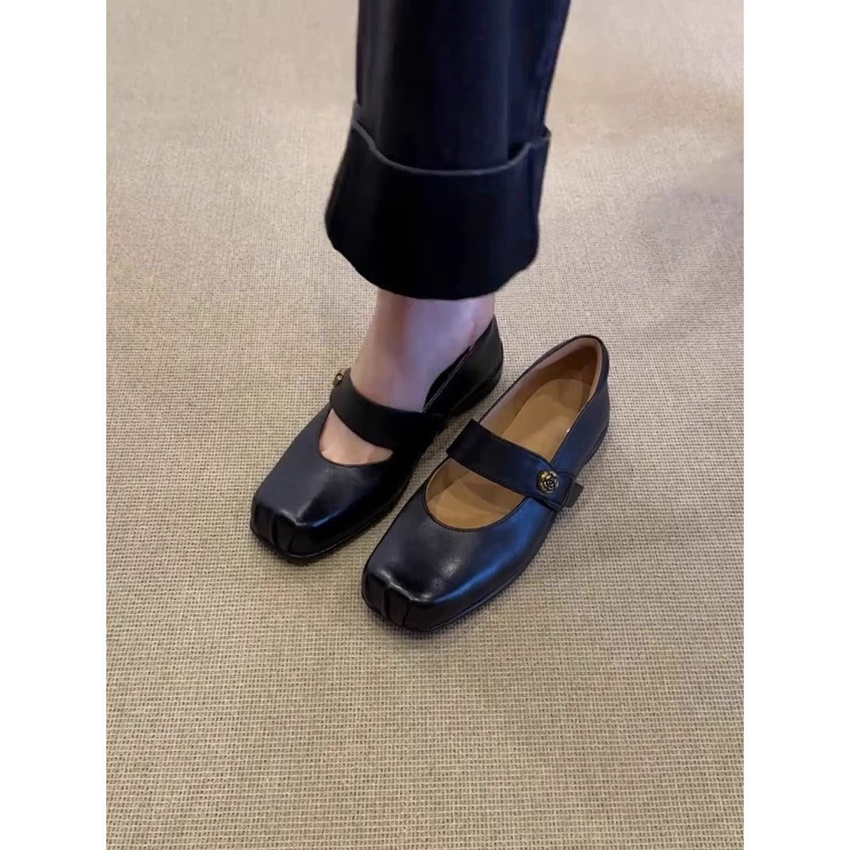 Damen Ballerinas Breiter Riemen