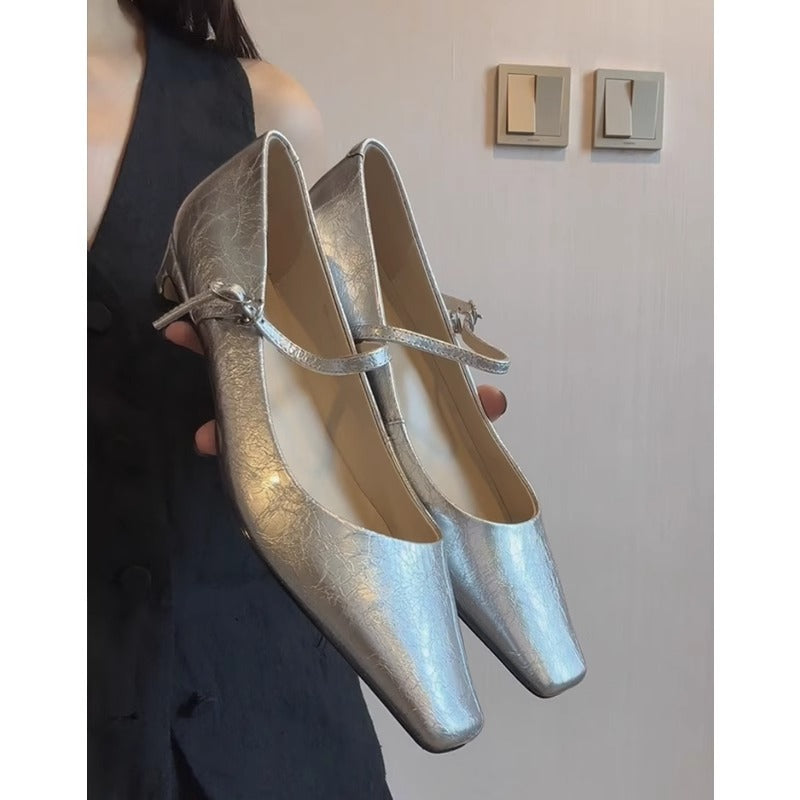 Damen Mary Jane Sneaker Schimmerleder Ballerinas