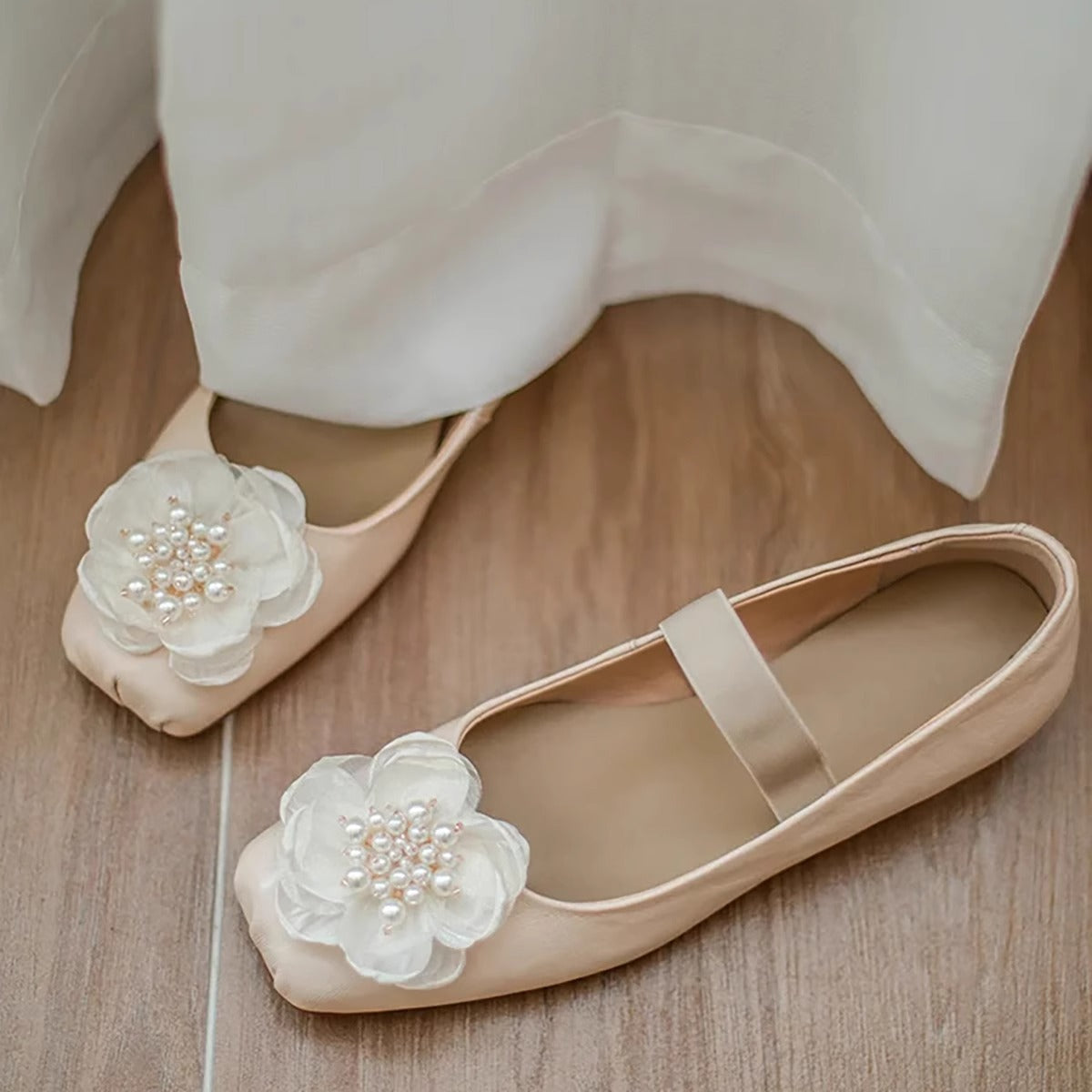 Damen Ballerinas mit Blumenapplikation Elastisch - Norvielle