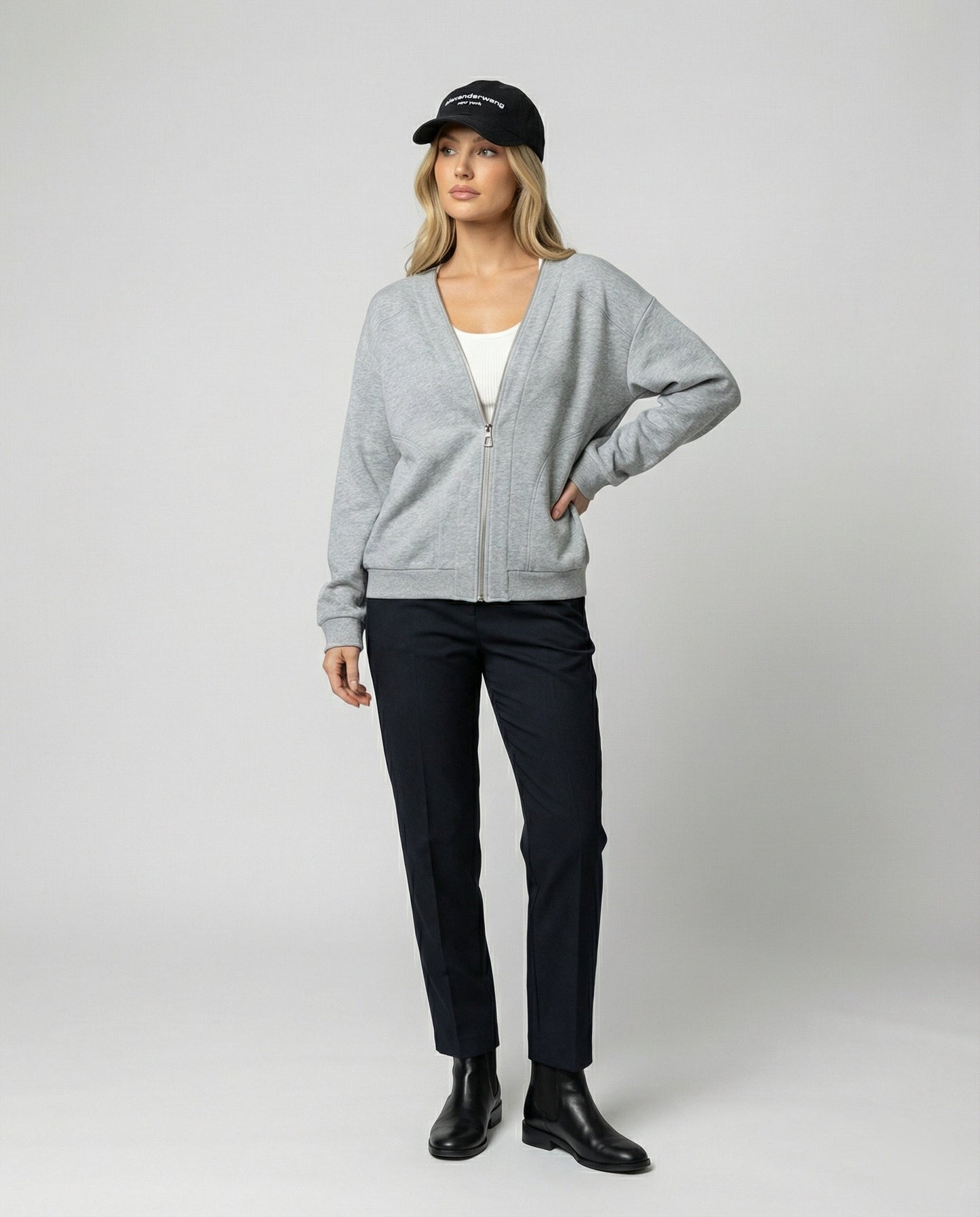 Damen Sweatjacke V-Ausschnitt Grau Kapuzenlos