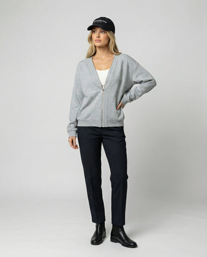 Damen Sweatjacke V-Ausschnitt Grau Kapuzenlos