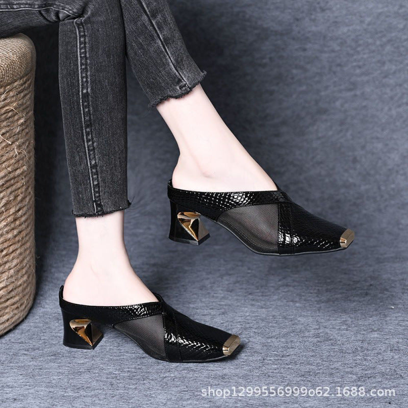 Damen Mules Blockabsatz Schuhe Heidi Stil