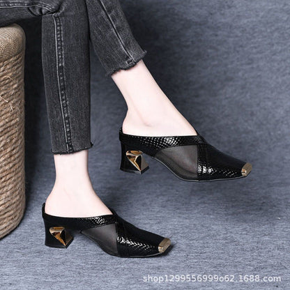 Damen Mules Blockabsatz Schuhe Heidi Stil