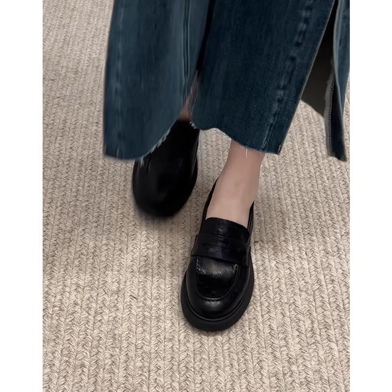 Damen Loafers Komfortabel Leder Braun