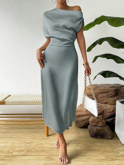 Damen Abendkleid Asymmetrisch Fließend
