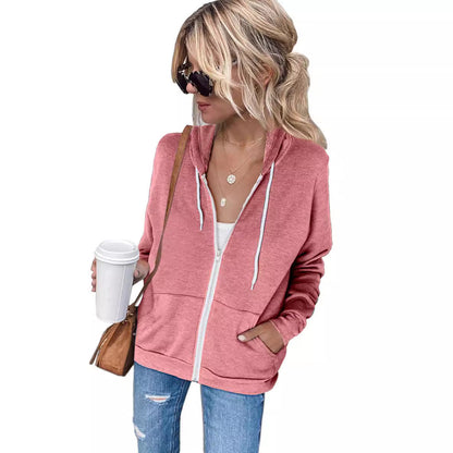 Damen Kapuzenpullover Bequem Reißverschluss Taschen