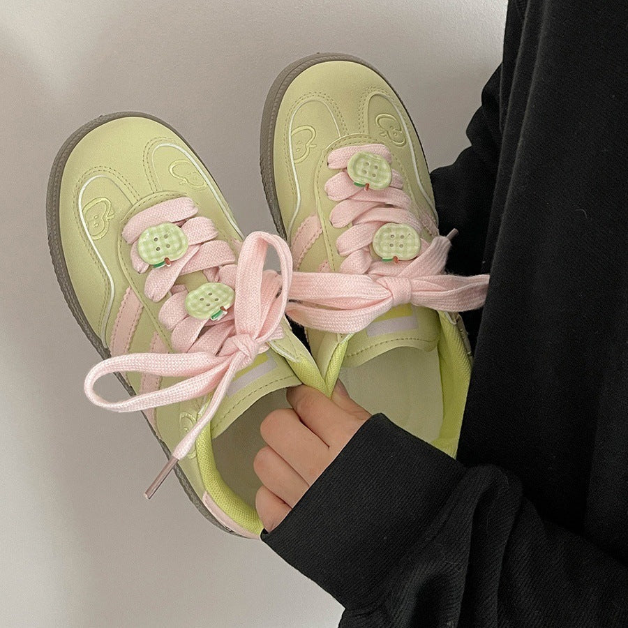 Damen Sneaker Apfel-Motiv Weiches Leder Laufsohle