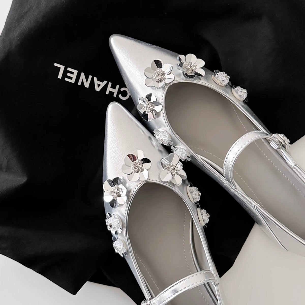 Damen Schuhe Spitze Floral Glitzer