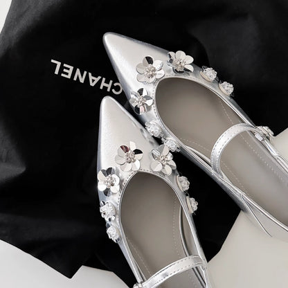 Damen Schuhe Spitze Floral Glitzer