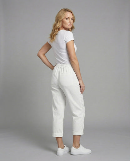 Damen Chino Hose Slim Fit Bequem Umschlag Saum