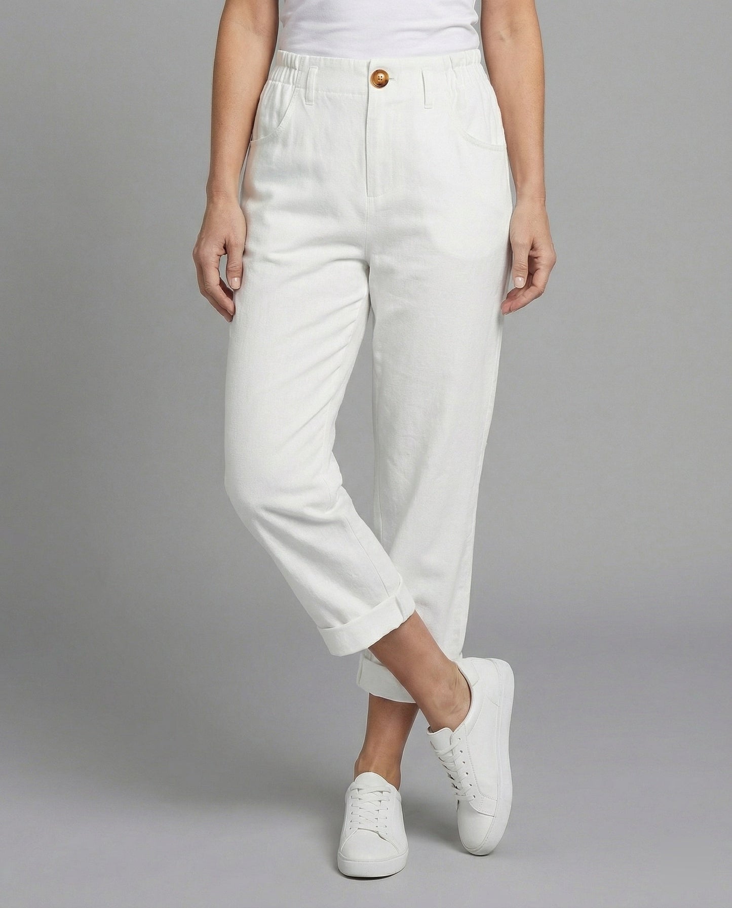 Damen Chino Hose Slim Fit Bequem Umschlag Saum