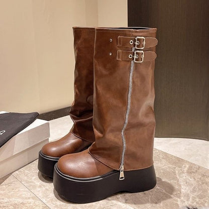 Damen Plateau-Stiefel Mit Hohem Absatz Verstellbar