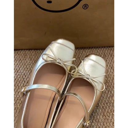 Damen Ballerinas Metallic Schleifen Design Silber
