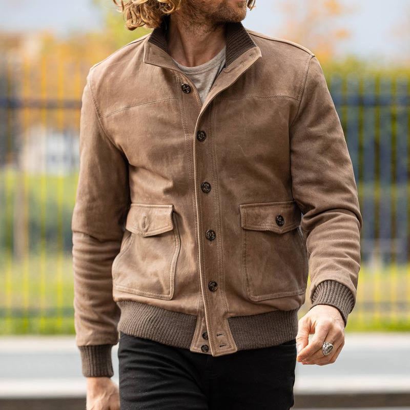 Herren Bomberjacke Suede Leder