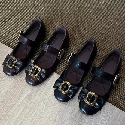 Damen Ballerinas Glitzerschnalle Weiches Innenfutter