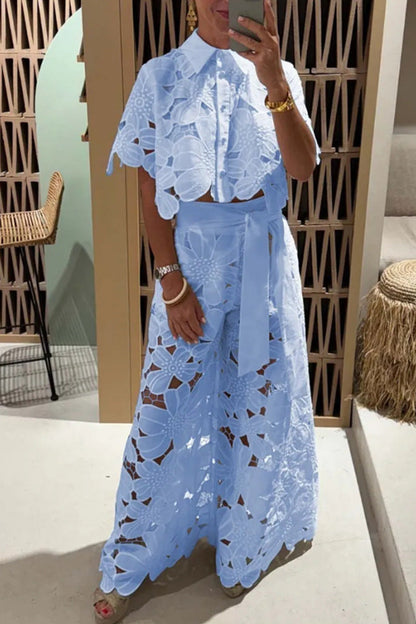 Damen Spitzenbluse Set mit weitem Rock Elegant