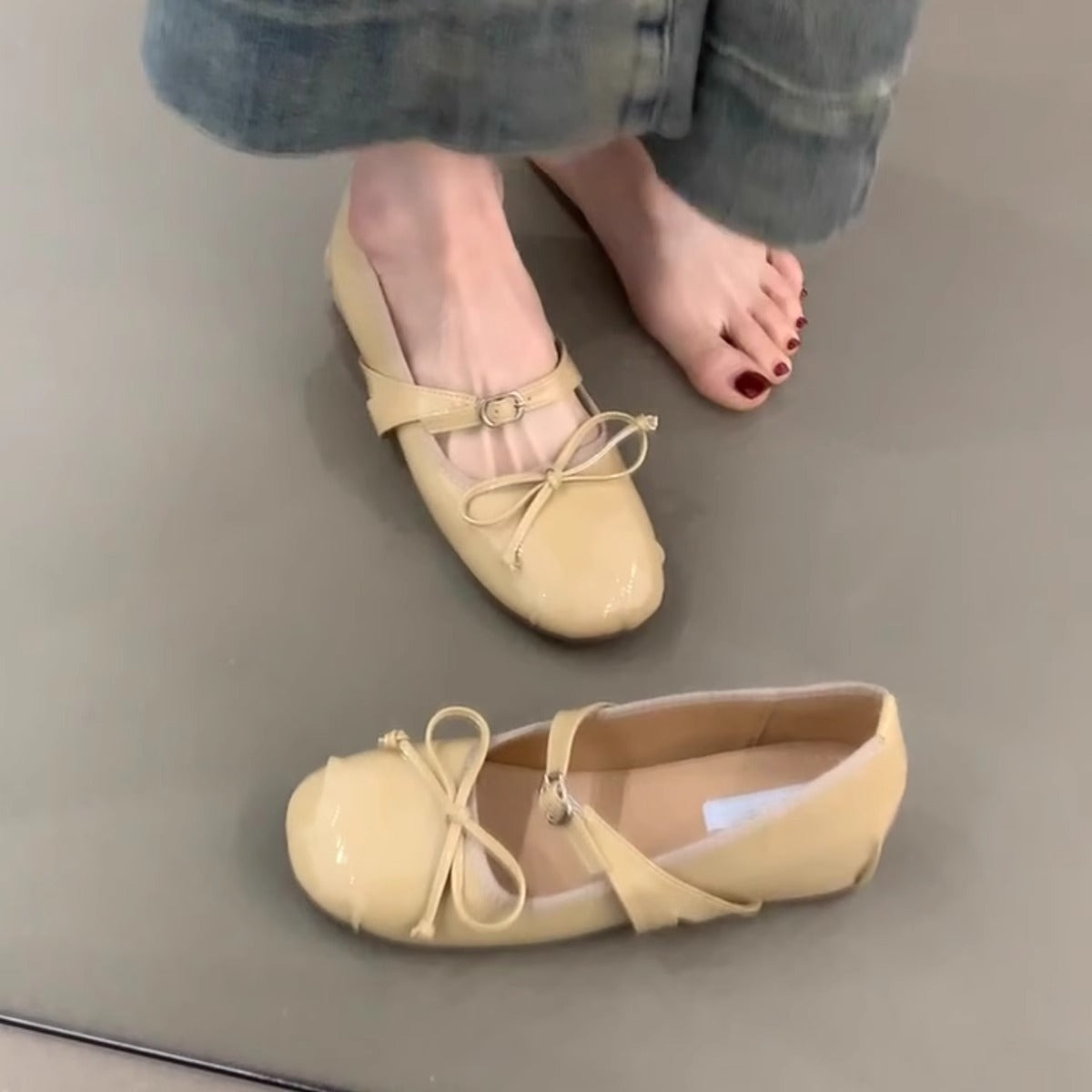 Damen Ballerinas Lackleder Elegant