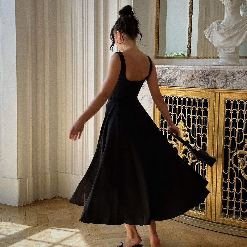 Damen Maxikleid A-Linie Quadratausschnitt Lang