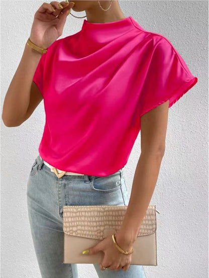 Damen Satinbluse Stehkragen Elegantes Design