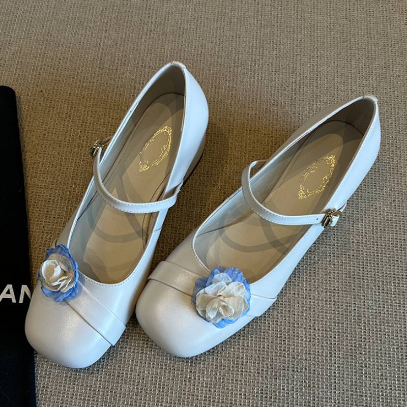 Damen Mary Jane Schuhe Blumenmuster Elegant