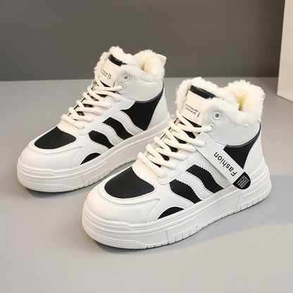 Damen Sneaker Robustes Kunstleder Bequem Hochflorig