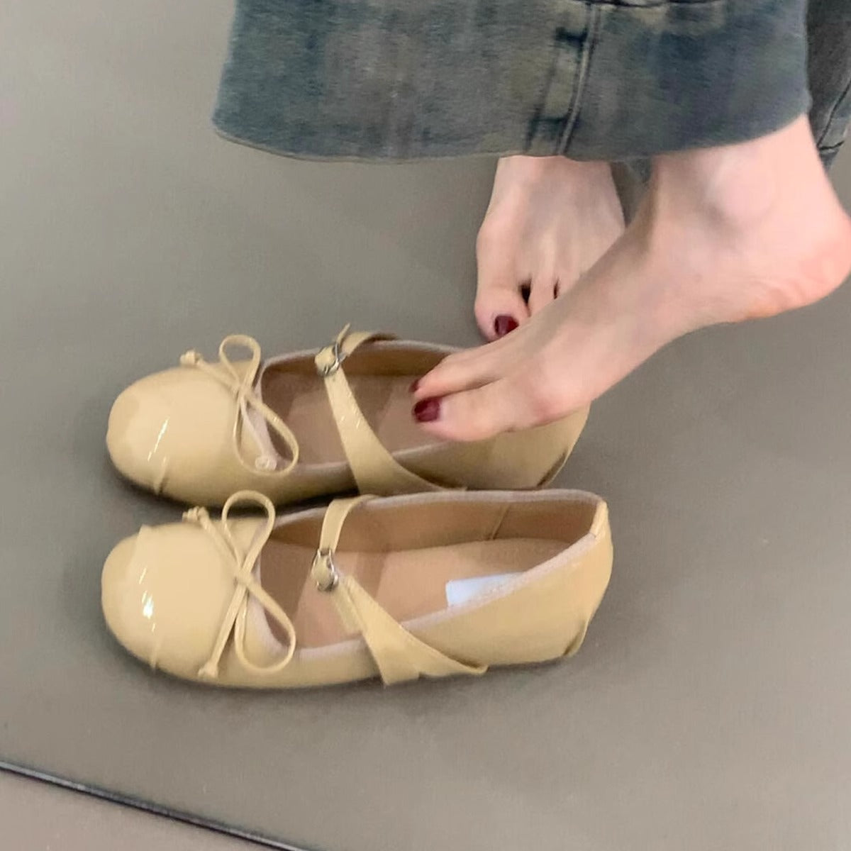 Damen Ballerinas Lackleder Elegant