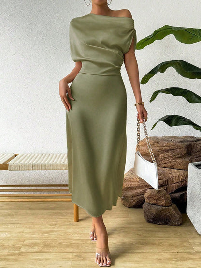 Damen Abendkleid Asymmetrisch Fließend