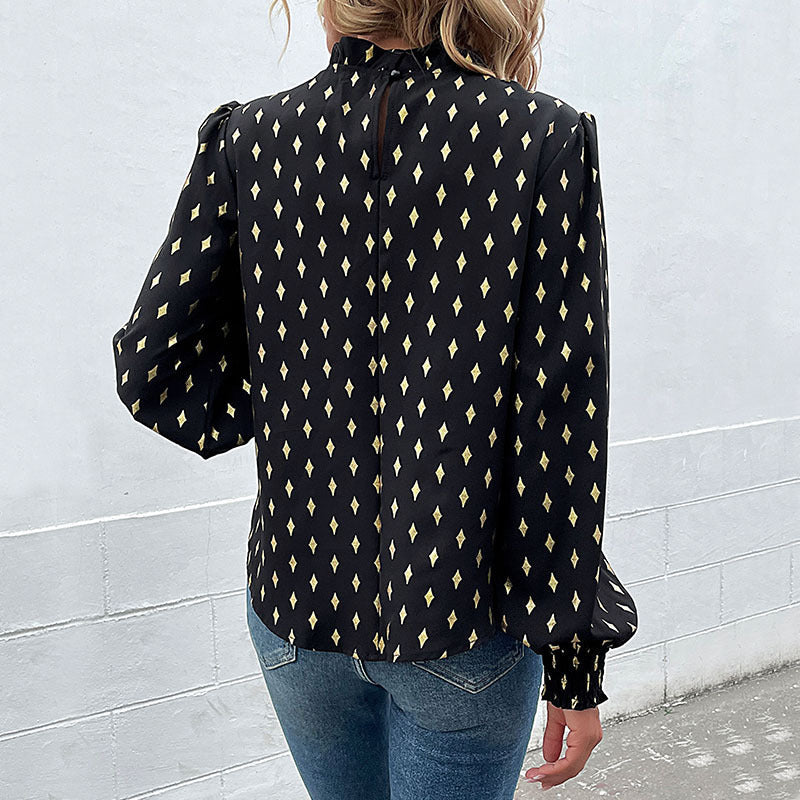 Damenbluse Musterdruck Stehkragen Eleganz
