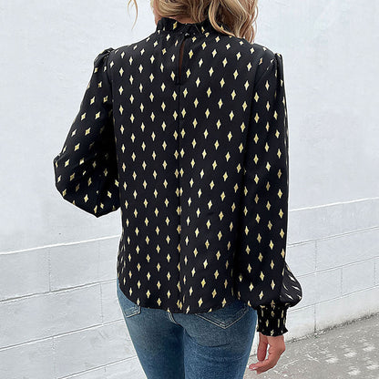 Damenbluse Musterdruck Stehkragen Eleganz