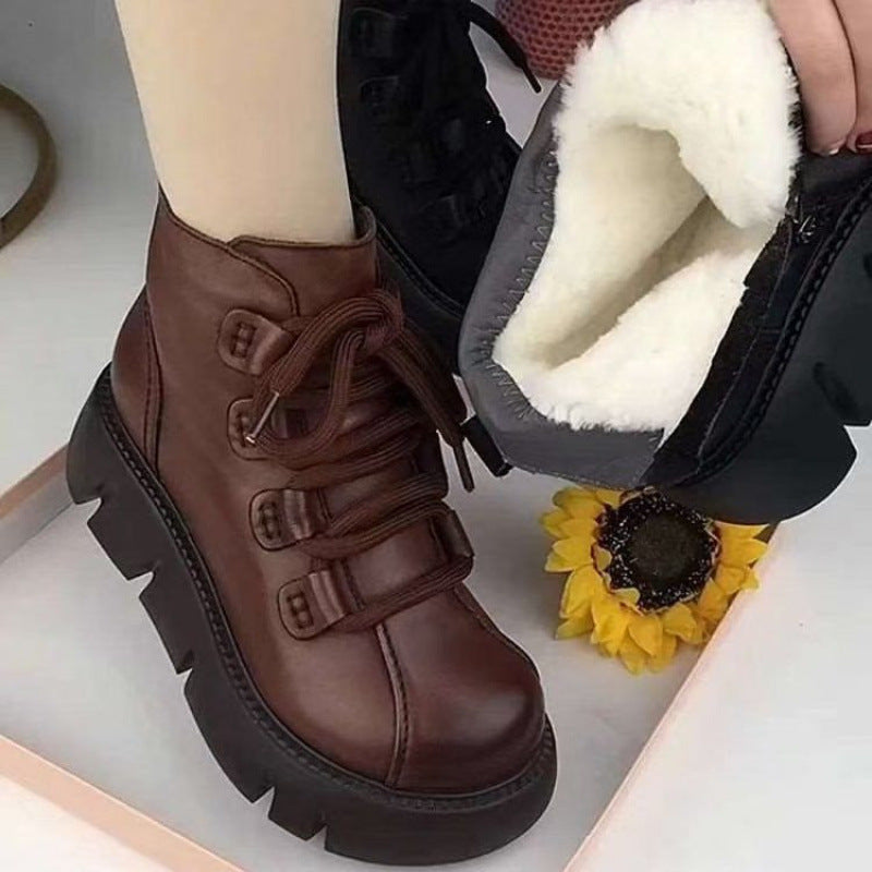 Damen Stiefeletten Warm Schnürstiefeletten Robuste Sohle