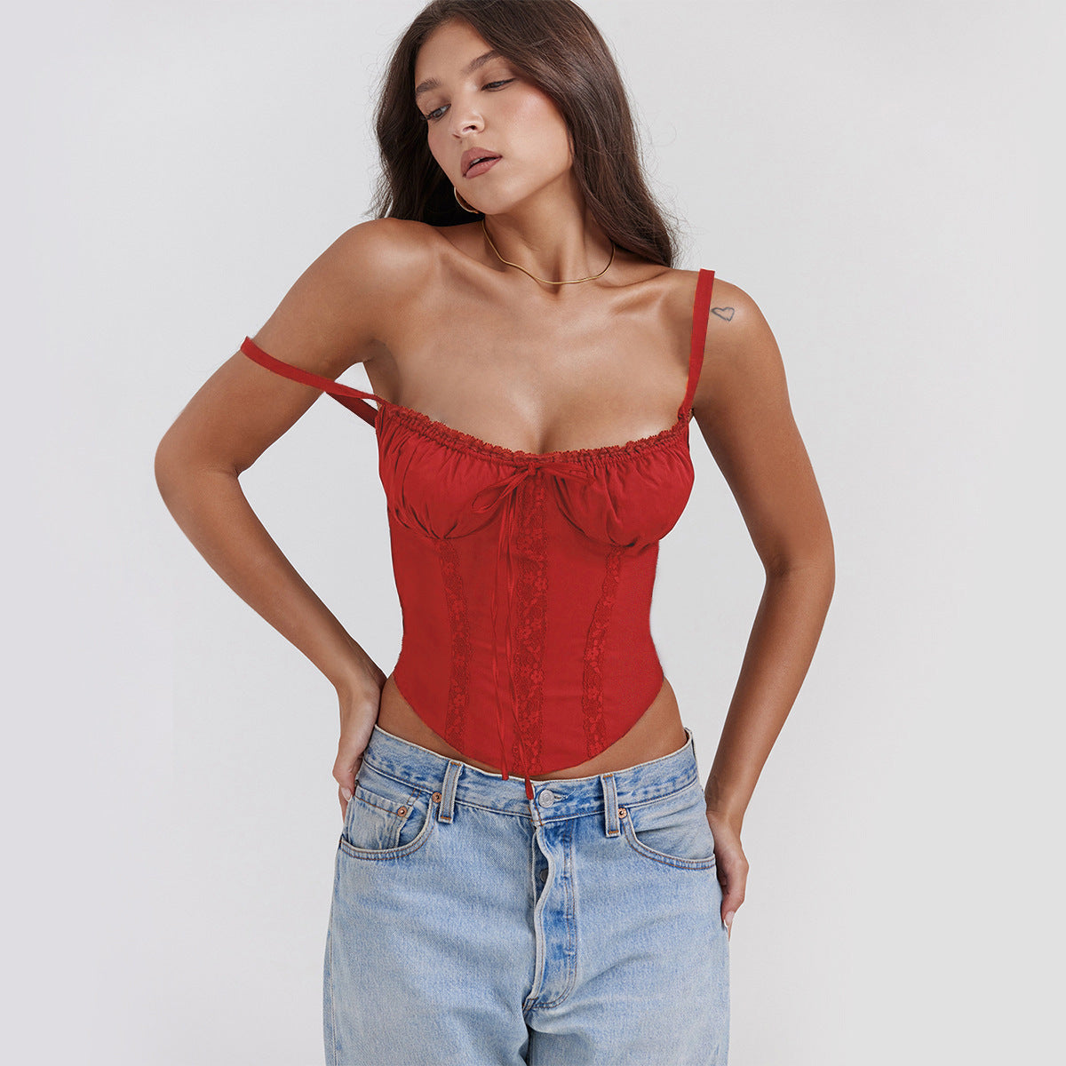 Damen Rüschendetails Verstellbare Träger Elegant